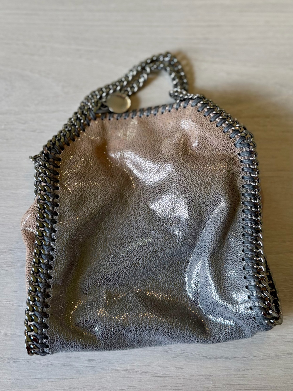 Stella McCartney Tiny Falabella Metallic Gray Chain-Trim Women's Crossbody Bag - Picture 2 of 11